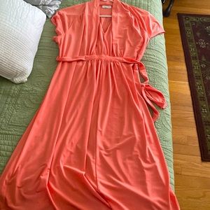 Flouncy peach spring dress can dress up or down in a pinch!